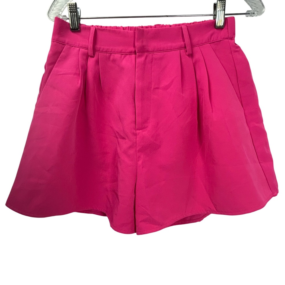 Hot Pink High Waisted Pleated Shorts Elastic‎ Back Wide Leg Size Medium